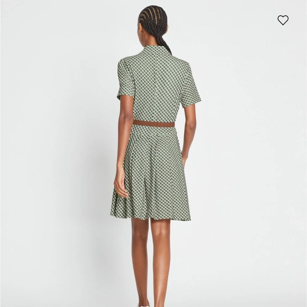Tory Burch Green and White Printed Short-Sleeve Shirt Dress